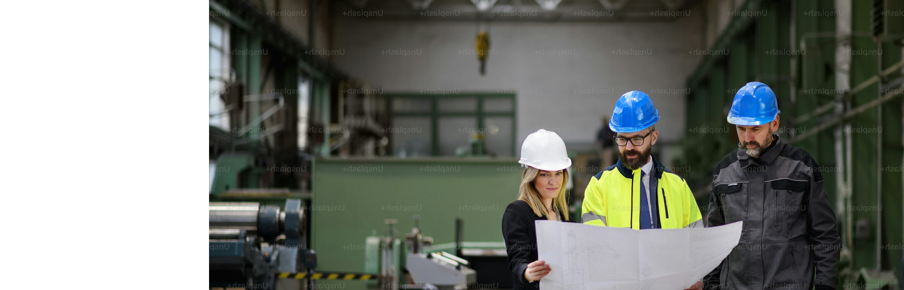 Workers looking at a document